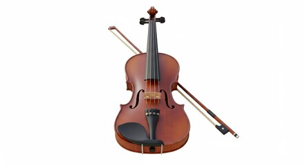 Fototapeta premium Isolated Violin with Bow Ready to Play on White Background