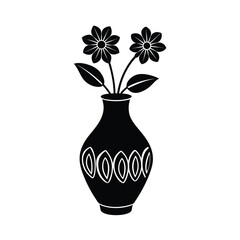 Elegant Black Silhouette Of Flowers In A Vase Minimalist Vector Illustration