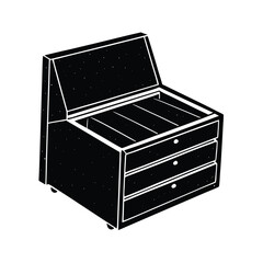 Black And White Vector Illustration Of A Chest With Drawers And Open Lid