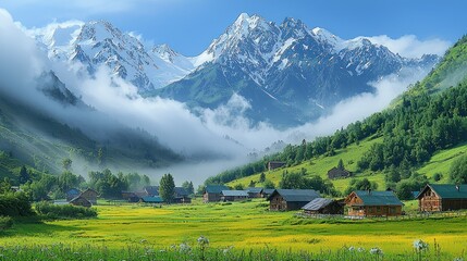 Majestic Mountain Village: A Serene Landscape
