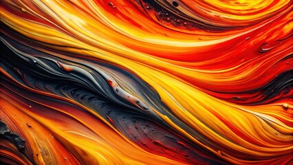 Abstract Swirling Hues of Fiery Orange, Golden Yellow, and Deep Charcoal Black Create a Dynamic and Visually Striking Composition