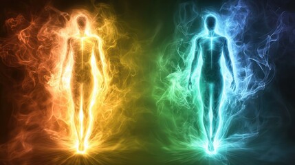 A glowing aura around a healthy person vs. a dull one around a deficient person.