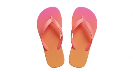 Fototapeta premium Pink and Orange Flip Flops Isolated on White for Summer Vacation