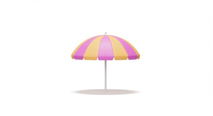 Obraz premium Pink and Yellow Beach Umbrella Rendering on White Background for Summer