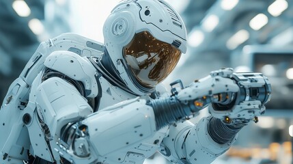 Fototapeta premium Futuristic Robot Astronaut in a High-Tech Space Environment