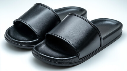 Two black flip flops with a black strap