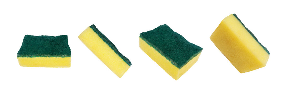 set of yellow sponge for washing dishes isolated on white