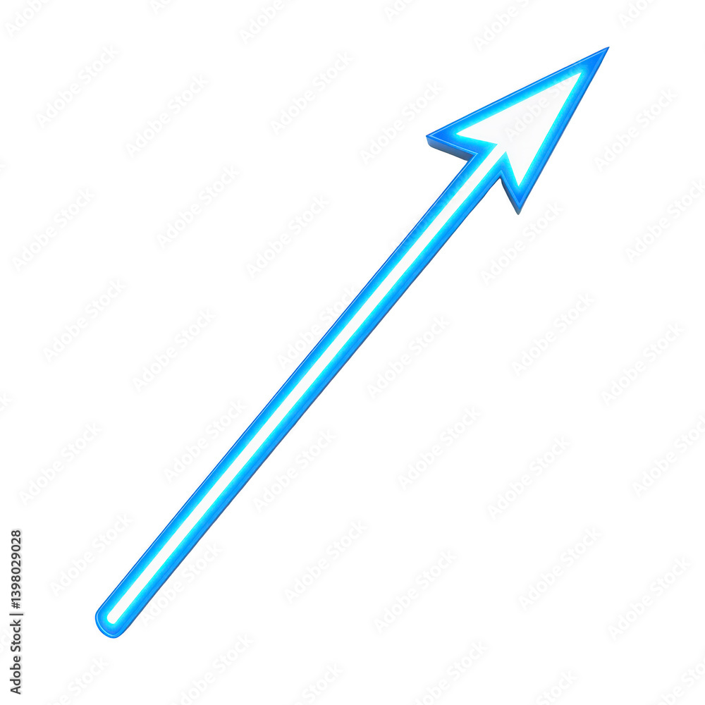 Poster glowing blue arrow points diagonally upward against transparency background, symbolizing progress an