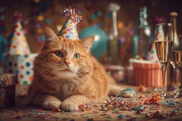 Orange tabby cat celebrates birthday