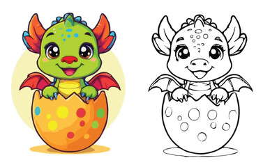 Baby dinosaur with egg coloring page