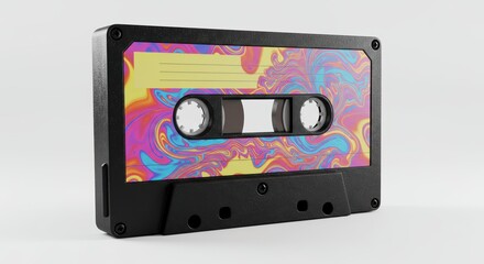 Obraz premium Retro Cassette Tape with Psychedelic Design for Music and Audio