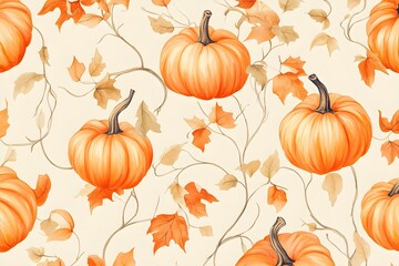 Pumpkin and leaf patterns in orange, white and beige tones