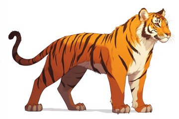 Obraz premium Majestic tiger standing, wildlife, nature, white background, zoo animal, illustration
