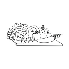 Fresh Vegetable Outline Still Life On Wooden Board Illustration