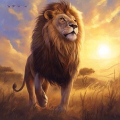 **lion standing in the meadow 