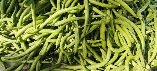 A pile of green bean open sell in Indian market.