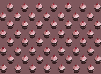 Cherry Chocolate Cup Cake Vintage Pattern Design Vector Textile
