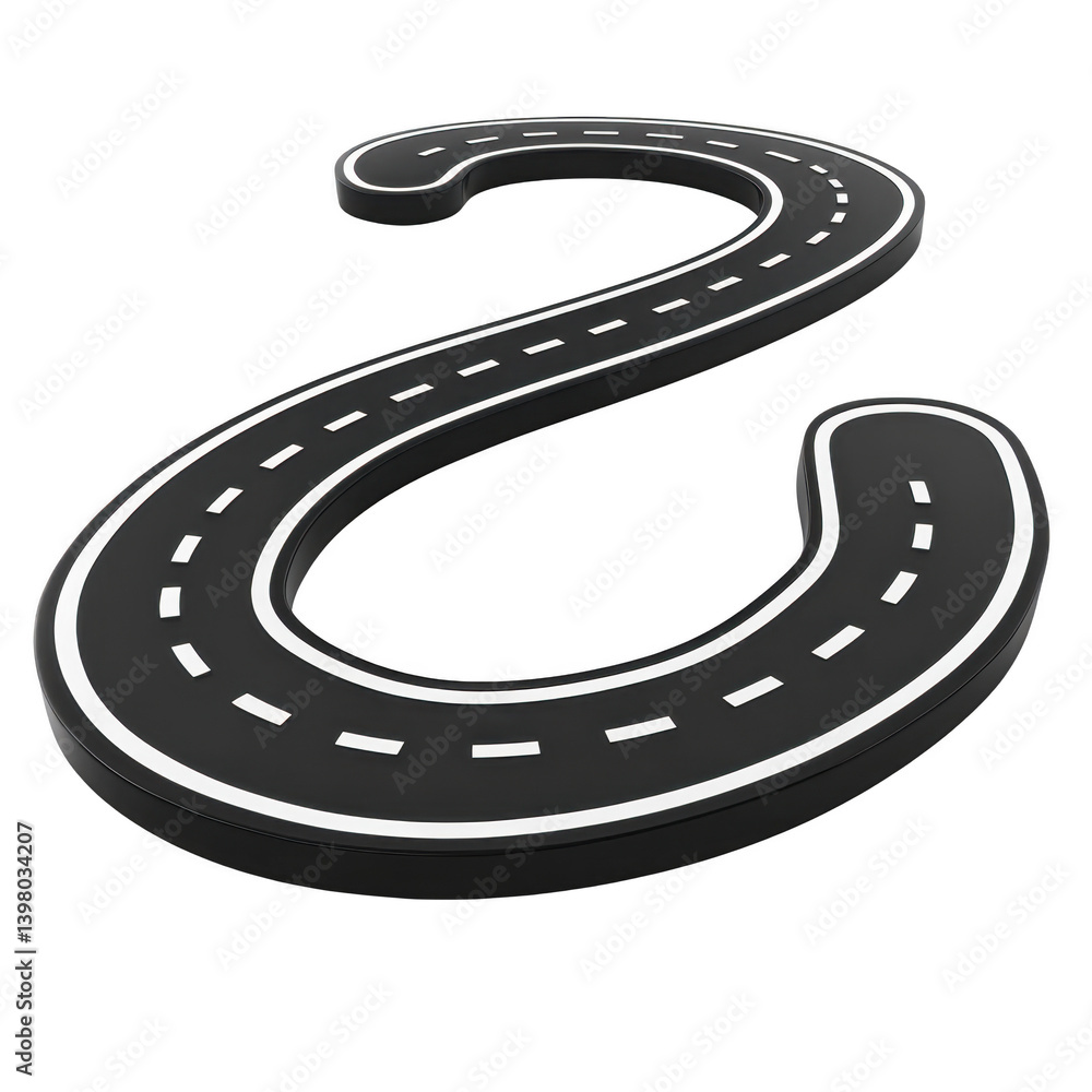 Aufkleber winding road with dashed white lines curves smoothly, creating dynamic and playful design. road blac
