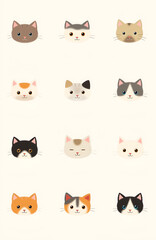 Cute cat face icons collection