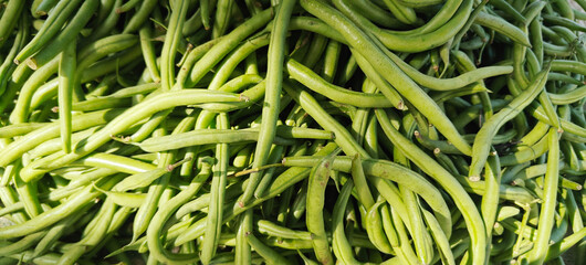A pile of green bean open sell in Indian market.