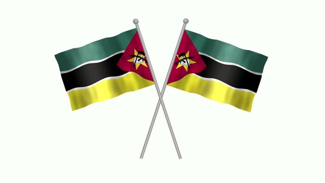 Flag of Mozambique, Cross table flag of Mozambique on white screen, Mozambique 3D Animation flag waving in the wind isolated on white Background. 

