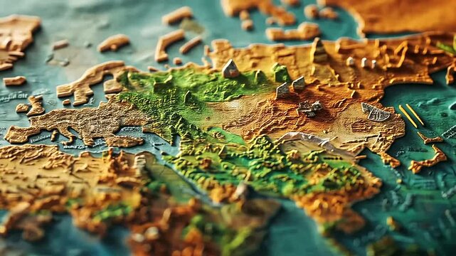 3D World Map Texture, Global Relief, Detailed Terrain, Closeup, Educational