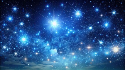 Obraz premium A serene night sky with a multitude of twinkling stars in shades of blue and white, set against a deep dark canvas, showcasing the vastness of space, shimmering, stars