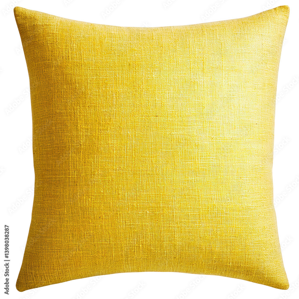 Poster vibrant yellow square cushion with textured fabric surface, perfect for adding pop of color to any l