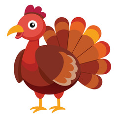Cute cartoon red turkey on white background