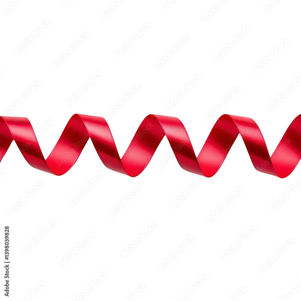 Poster vibrant red ribbon curls gracefully against transparency background, creating festive and elegant at