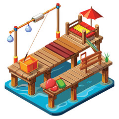 3D Fishing Pier Illustration Design