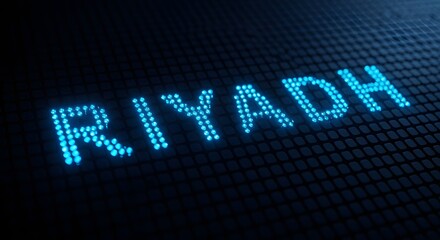 Fototapeta premium Glowing blue LED display of Riyadh city name