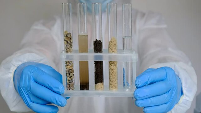 Soil testing in the laboratory. Selective focus.