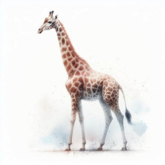 Naklejka premium Watercolor fullbody illustration of giraffe, isolated on white background, hand-painted animal art