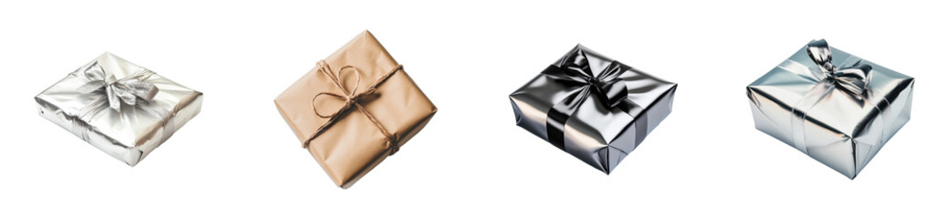 Gift wrapping event home decorative boxes view. Cut out png set