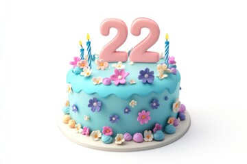 Festive 22nd birthday cake with flowers and candles