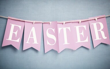 A vibrant pink banner displays the word "Easter," celebrating the holiday's festive spirit.
