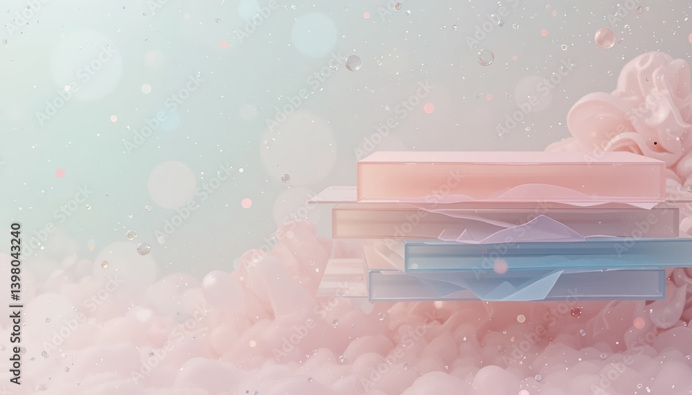 Poster sublime floating pastel layers serene background digital art dreamy environment soft focus tranquili