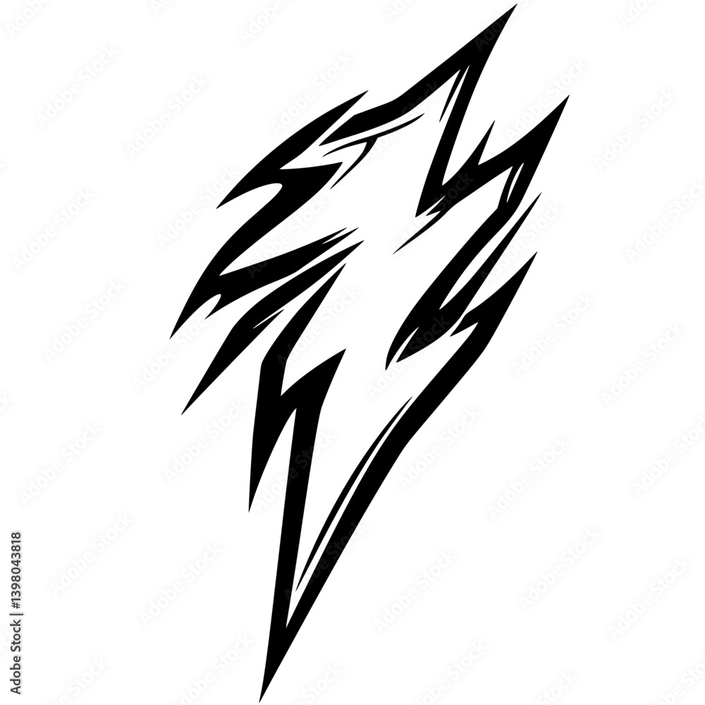 Poster vector hand-drawn lightning bolt design showcasing dynamic shapes and energy in a striking monochrom