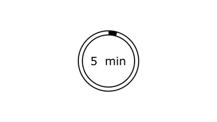5 minutes, digital countdown timer black color 4k illustration. White background 4k illustration.