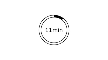 11 minutes, digital countdown timer black color 4k illustration. White background 4k illustration.