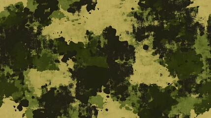 A digitally rendered camouflage pattern with muted shades of green and tan.