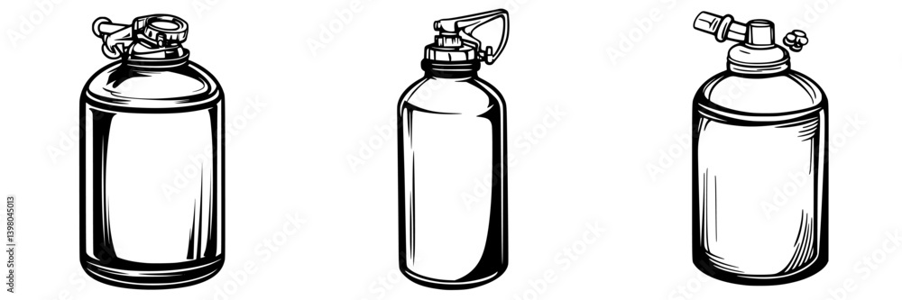 Aufkleber three distinct vector hand-drawn bottles showcasing various designs and features for creative projec