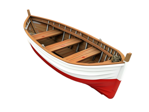3D Rendering of a Wooden Rowboat with Red and White Trim - Powered by Adobe