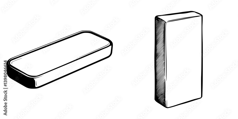 Poster different perspectives of a vector hand-drawn rectangular object on a white background showcasing di