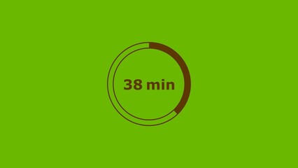 38 minutes, digital countdown timer orange color 4k illustration. Lime green background 4k illustration.