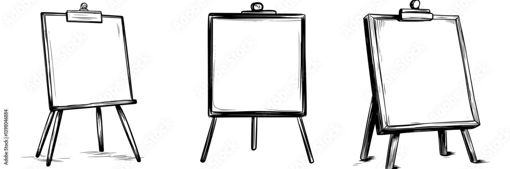 Aufkleber vector hand drawn easels displaying empty canvases for creative artwork presentations in an artist s