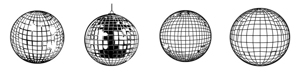 Creative vector hand-drawn disco ball illustrations showcasing unique designs and shapes for party and event themes