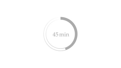 45 minutes, digital countdown timer gray color 4k illustration. White background 4k illustration.