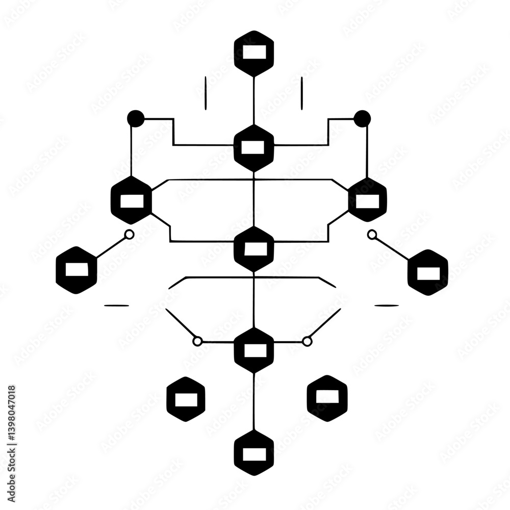 Poster vector hand draw illustration of an abstract network design with interconnected shapes and lines